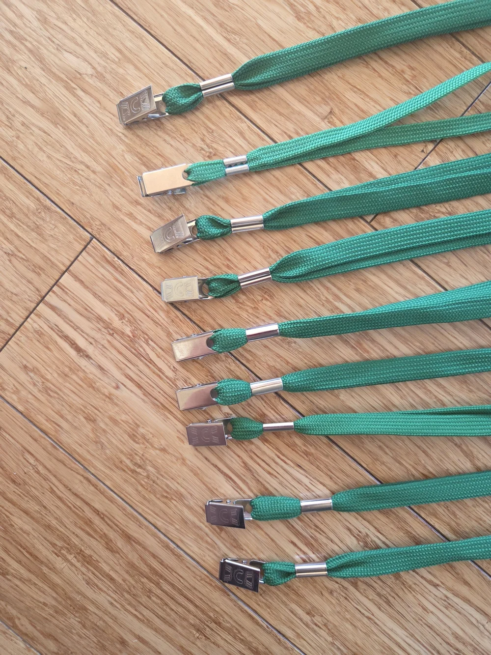 Green Lanyards with Metal Clips - Pack of 9